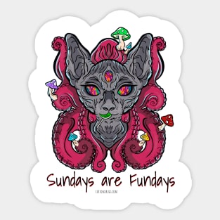 Sundays are Fundays - Catsondrugs.com - rave, edm, festival, techno, trippy, music, 90s rave, psychedelic, party, trance, rave music, rave krispies, rave Sticker